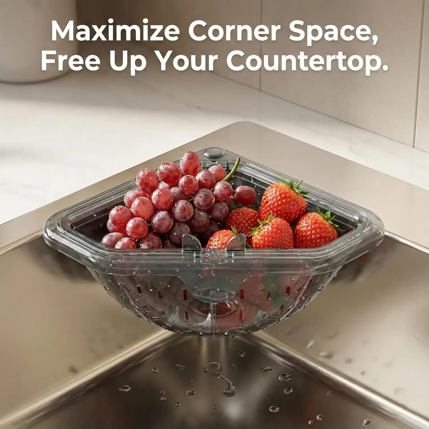 Cestello Scolapiatti Angolare da Cucina per Lavello, Filtro per Rifiuti Alimentari, Scolapiatti per Verdura e Frutta, Porta Spugna e Organizer