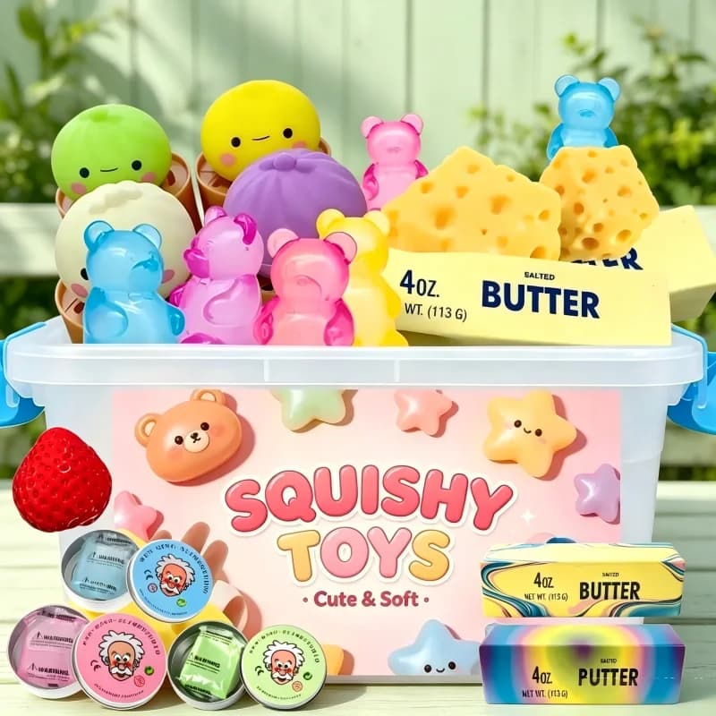 New Multiple blind boxes Slow-Rising Squishy,Blind Box Random Includes: Crystal Soil Squeeze Toys,Long Butter,Bear Squishy Toys