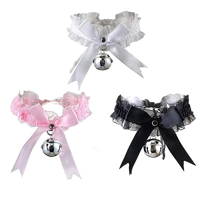 Gothic Women's Sexy Necklace Bow Knot Lace Collar Pendant Small Bell Choker