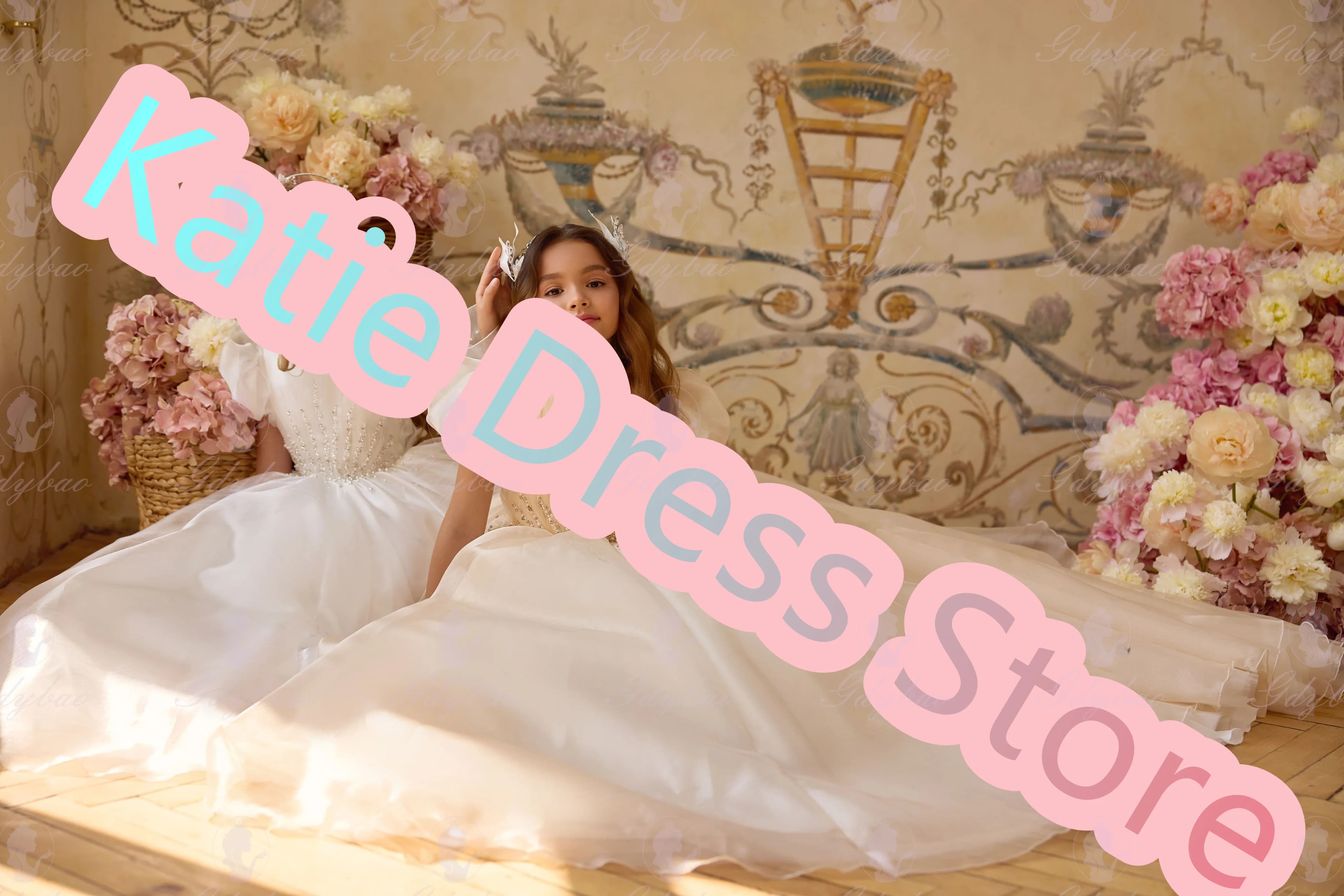Elegante abito da ragazza di fiori per applicazioni da sposa con perline in tulle gonfio per bambini, festa di compleanno, abiti da ballo per prima comunione personalizzati