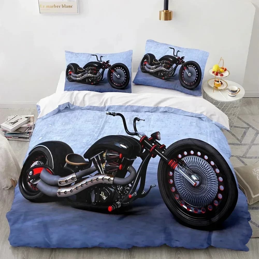 Set di biancheria da letto con stampa 3D a tema moto per ragazzi e ragazze, copripiumino e federe per letto singolo, matrimoniale, king size, per ragazzi e adulti, tessili per la casa.