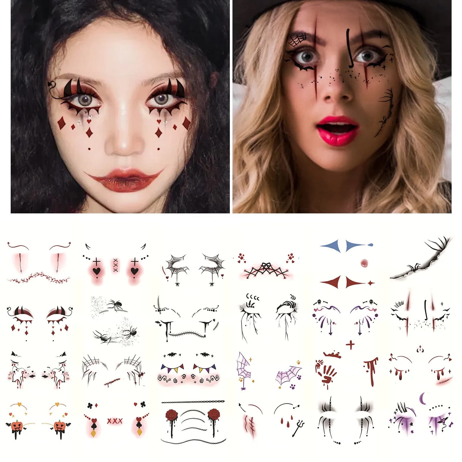 Halloween Face Eye Makeup Stickers Eye Liner umbrella temporary stickers for women girls Halloween Cosplay accessories.