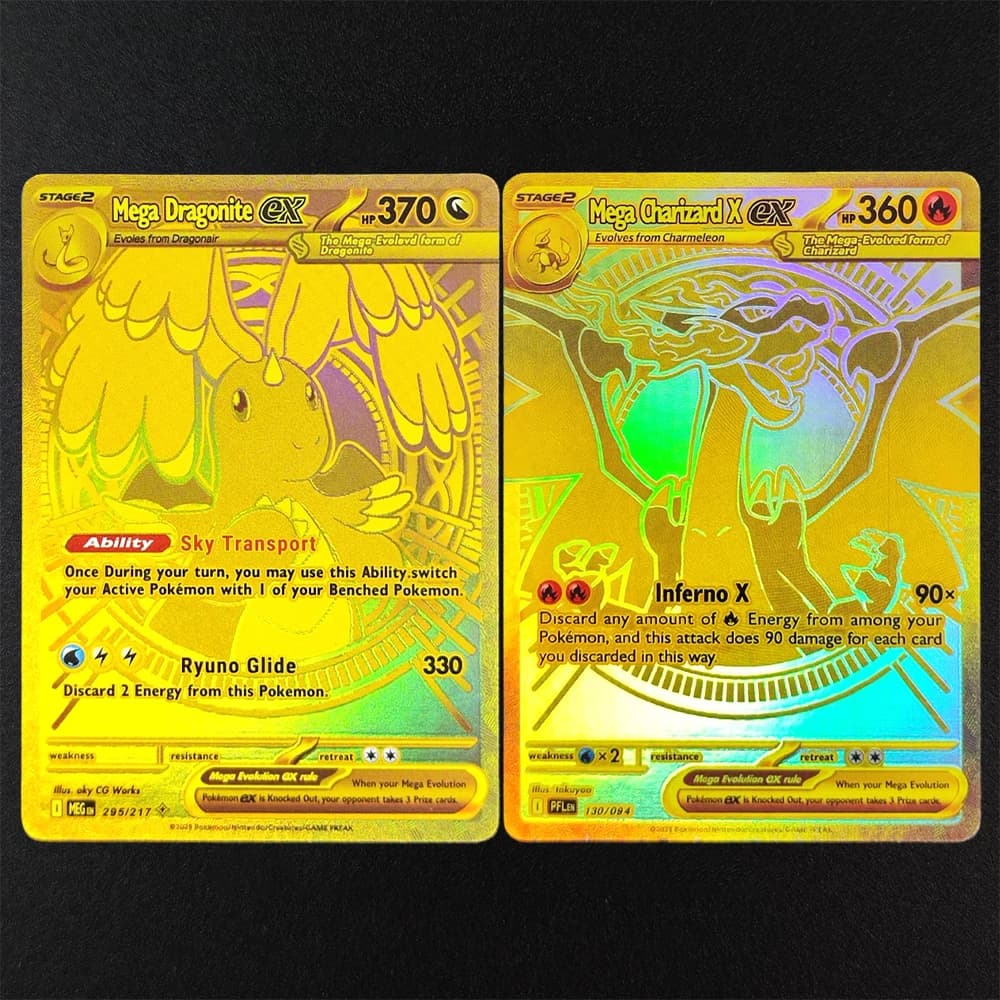 2 Pezzi Carte Pokémon Proxy 2025 EN MEGA Charizard e Dragonite MEG 295-217 SAR Super Rare da Collezione Singole Carte Anime Giocattoli