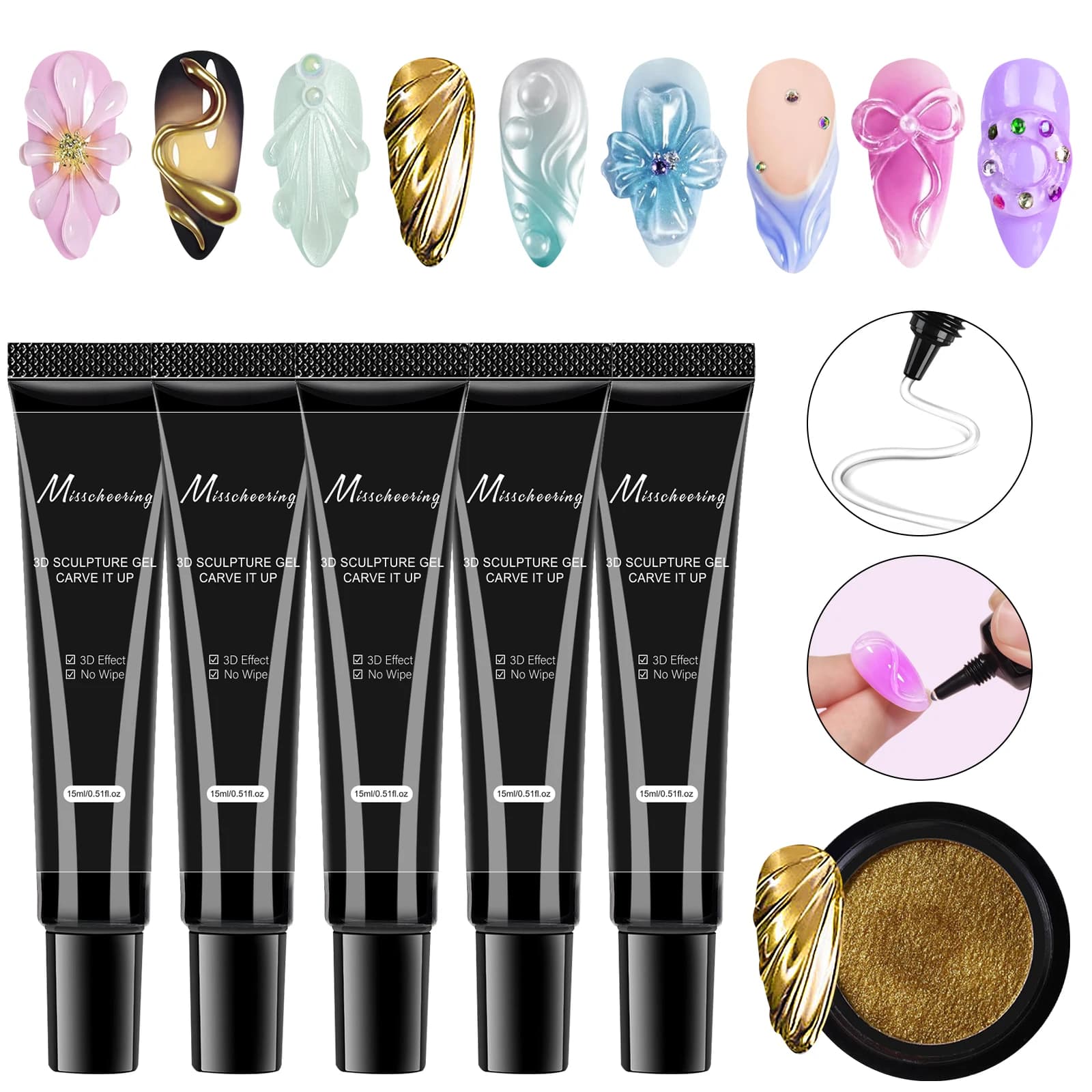5 pezzi/set gel per nail art 3D - disegni fai da te gel per scolpire impermeabile gel per nail art impermeabile per sculture e forme intricate