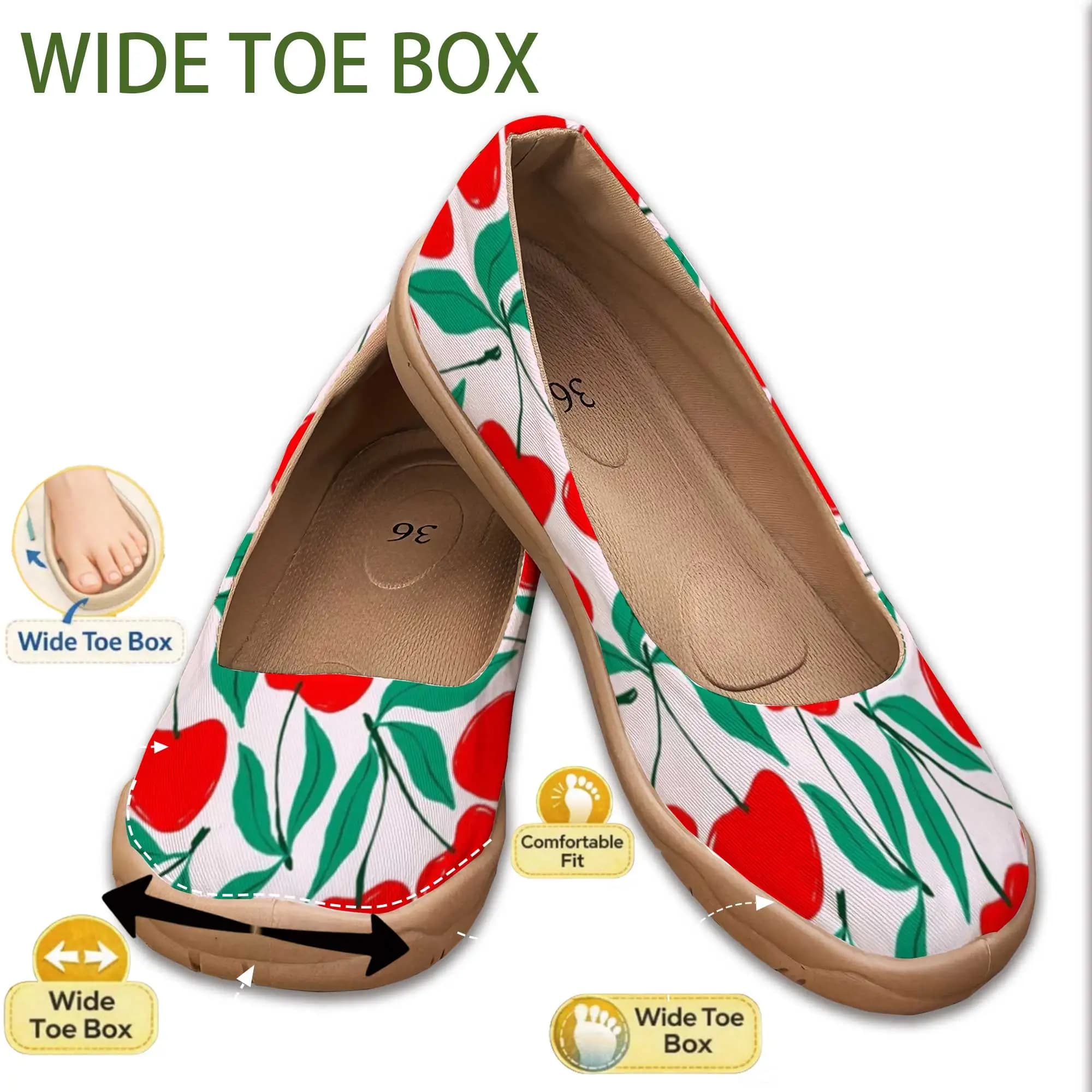Scarpe Slip-On Color Ciliegia con Punta Larga e Suola Morbida, Scarpe a Punta Larga per Donne con Piedi Larghi che Non Spremivano i Piedi