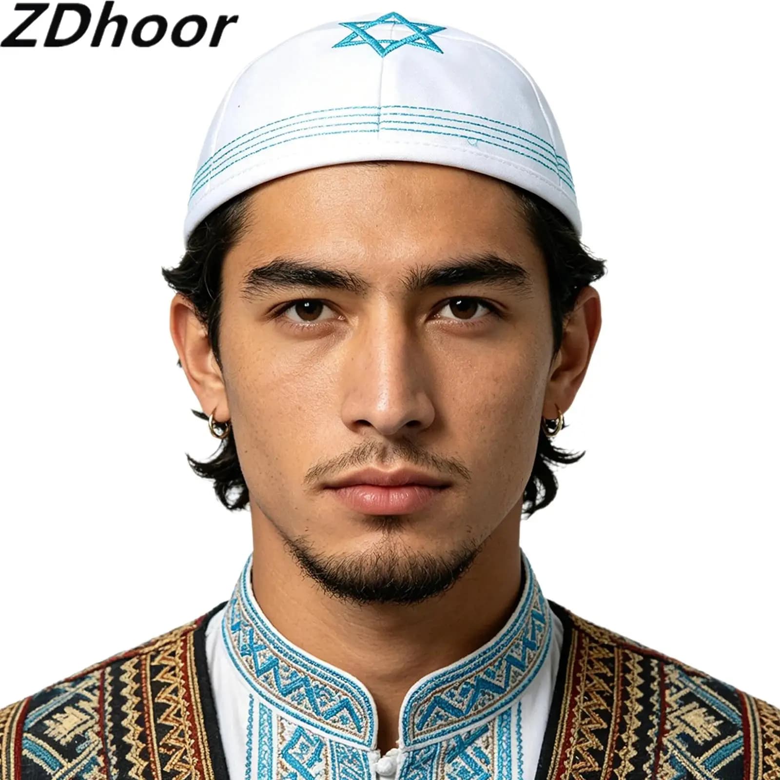 Adults Unisex Men Women Embroidered Star Pattern Stylish Retro Ethnic Kippah Hat Cap for Daily Wear Special Festival Holiday