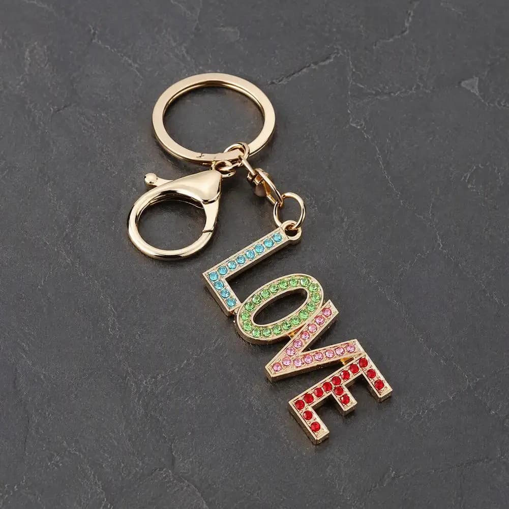 Rhinestone Letter Key Chain Love Letter Keychain with Rhinestones Zinc Alloy Car Key Ring Pendant Backpack Charm Decoration