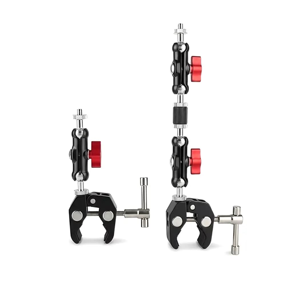 Morsetto Super Clamp in Metallo 1/4 con Doppia Testa a Sfera e Braccio Magico per DSLR, Monitor, Luce, Microfono, Gopro, Supporto Telefono, Accessori Fotografici