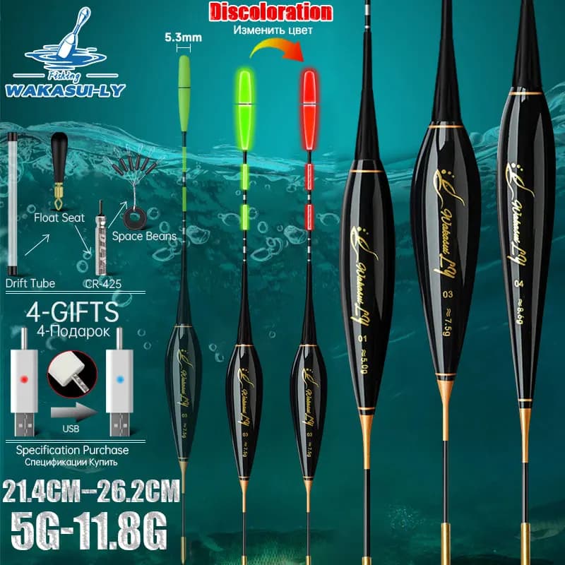 2024 New Electronic Fishing Float Night Gravity Sensing Color Change High Sensitivity All Green Short Tailed Rock Fishing Float