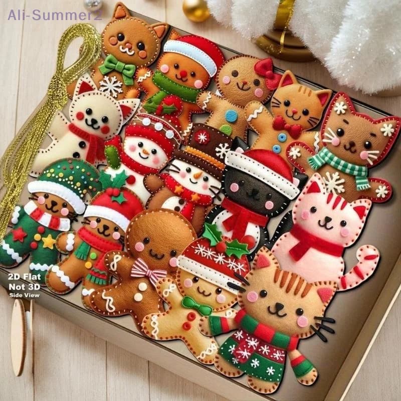 {MX} 8/16 pezzi simpatico cartone animato pan di zenzero gatto albero di Natale toppers in legno 2D piatto omino di pan di zenzero albero di Natale pendenti appesi