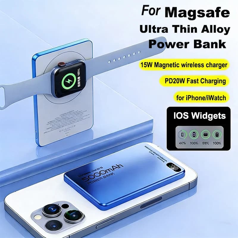 Ultra Thin Wireless Quick Charger 3 in 1 Magnetic Powerbank for Magsafe for iPhone 17 16 Apple Watch Airpods Samsung