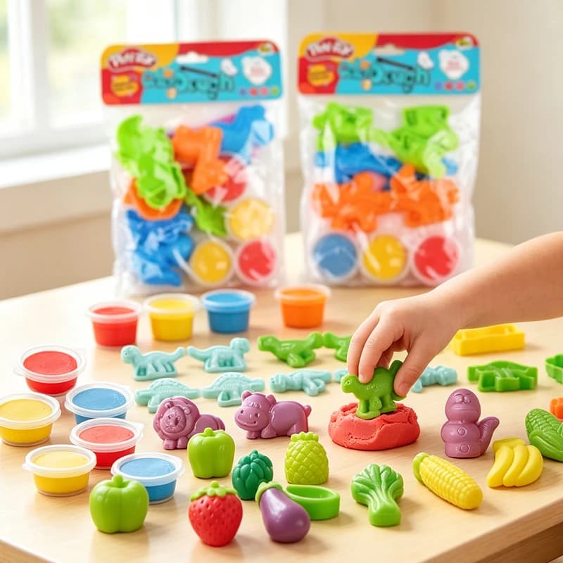 Play Dough Set for Kids 2 Sets Color Dough Accessories Mold Dinosaur Food Animal Modeling Clay Mold Children DIY Craft Clay Toys