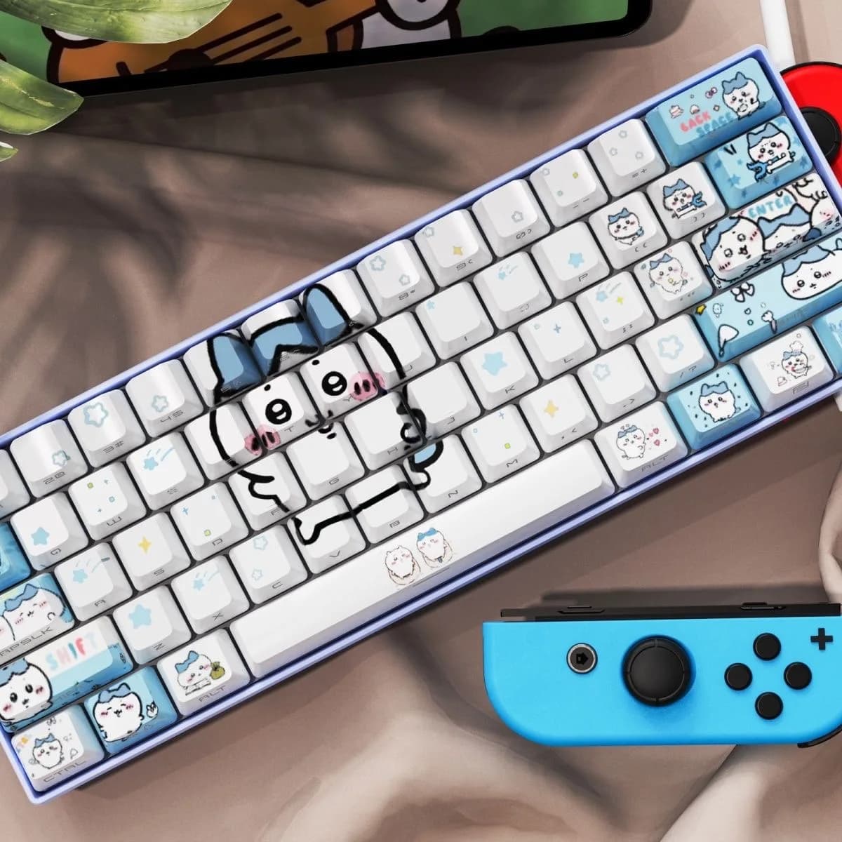 KAWAI Chiikawa Series PBT Keyboard Caps Hachiware for Mechanical Keyboards Compatible with 60/65/125 Keys Cute Gift Cross Axis