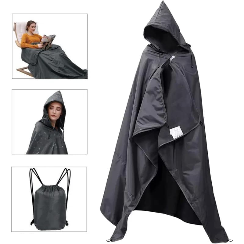 Outdoor hooded raincoat, picnic mat, foldable and portable multifunctional camping blanket, camping tent mat