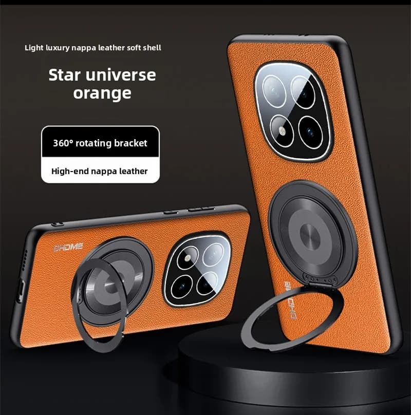 Custodia Morbida in Pelle e Silicone per Xiaomi Redmi Note 15 14 13 Pro Plus con Protezione Fotocamera e Supporto Magnetico Girevole