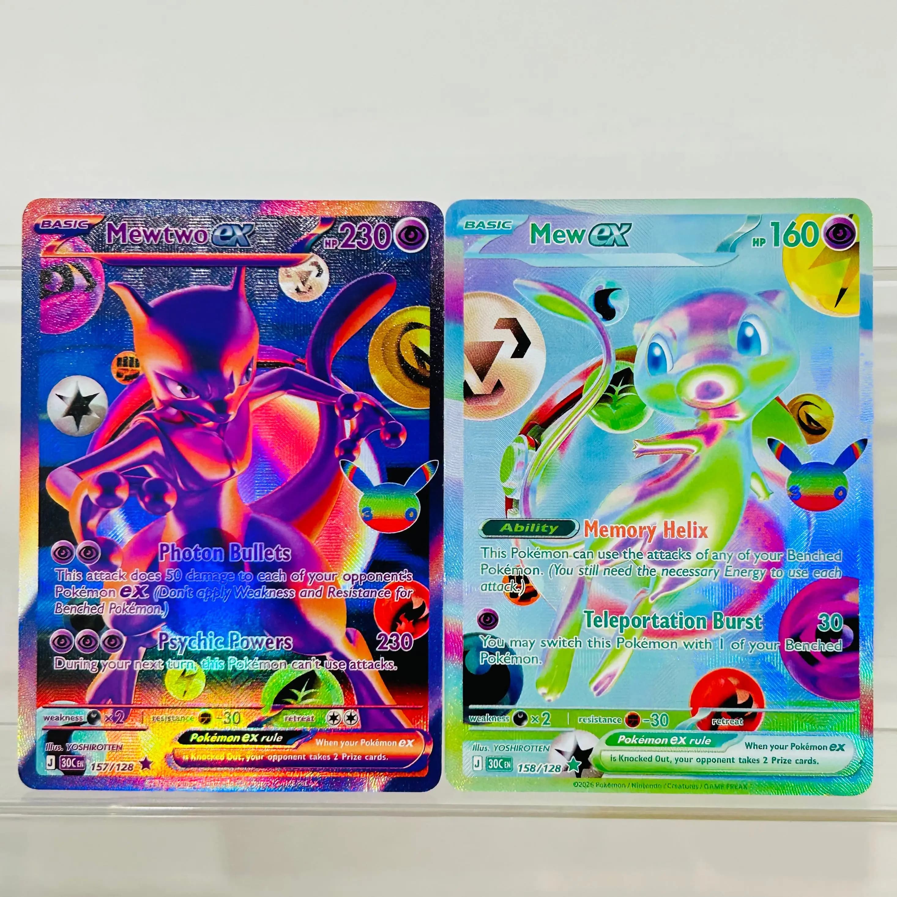 2Pcs Mew Mewtwo ex English DIY Holographic Texture Cards Collectible Grade Premium Anime Collection Card