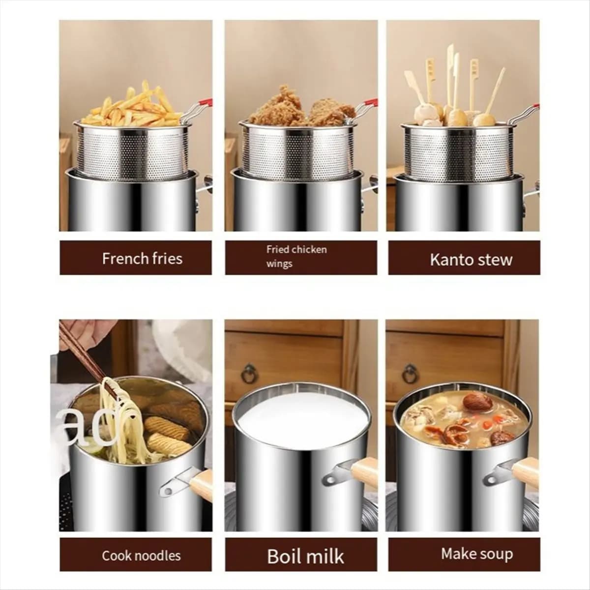 2026 Trend Multi-Purpose Frying Pot with Handles Milk Pot Stainless Steel Fryer Fryer Cooking Pot Frying Pan Small Pot