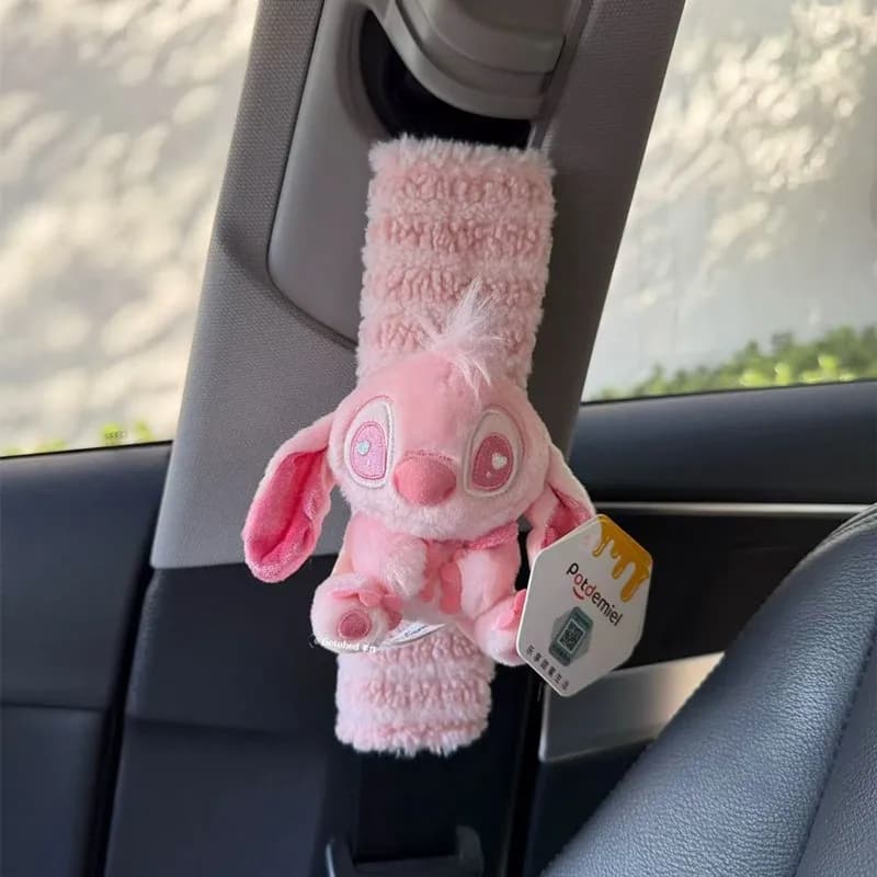 Coprisedile per Auto Disney Edizione Limitata, Design Cartoon Carino, Rosa Fiori di Ciliegio, Stitch, Cintura di Sicurezza Dorata, Regalo per Interni Auto