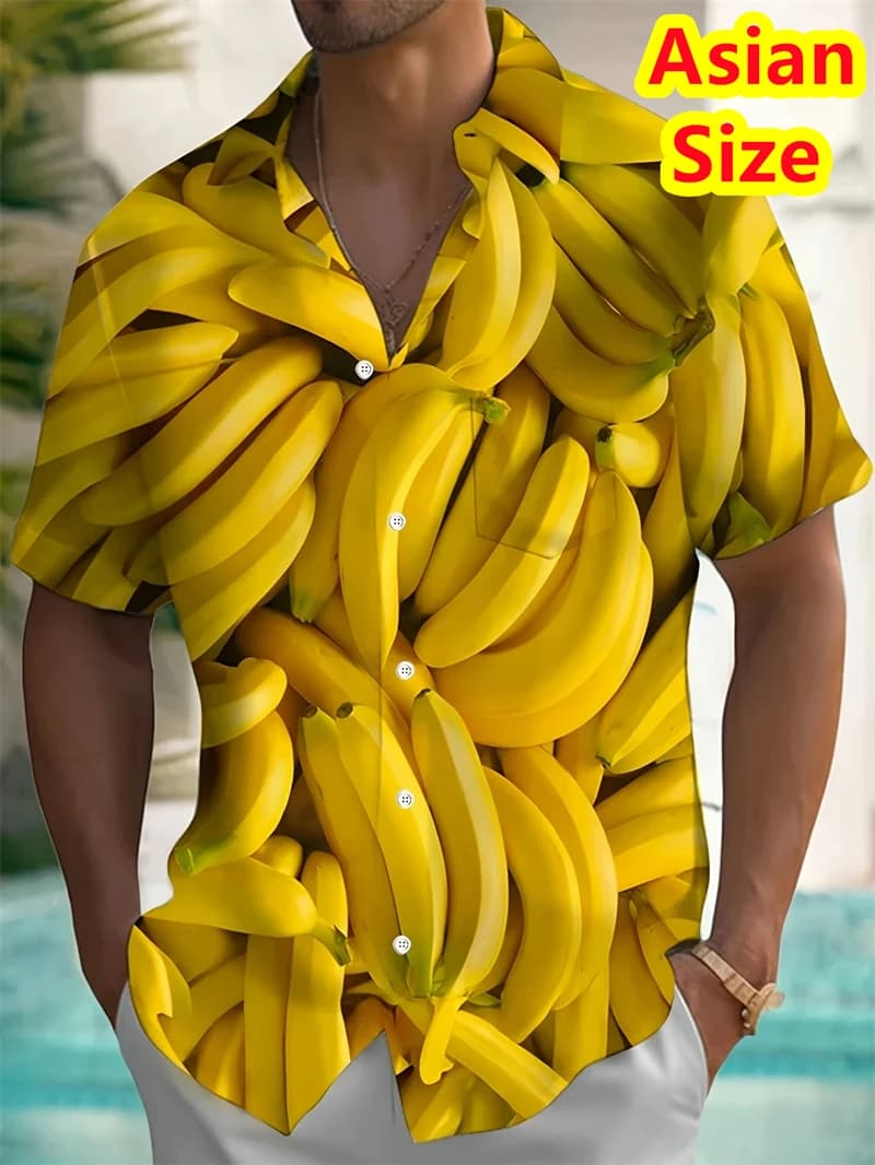 Camicia da uomo hawaiana Abstract Banana Ananas Stampa 3D Tee 2025 Frutta divertente Camicetta estiva Risvolto Maniche corte Camicie Top