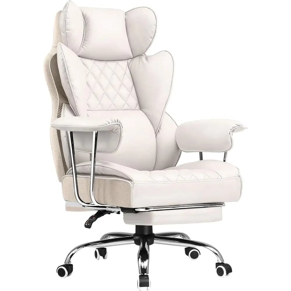 Ergonomic High Back Leather Gaming Chair with Footrest, Lumbar Support and Fixed Armrests