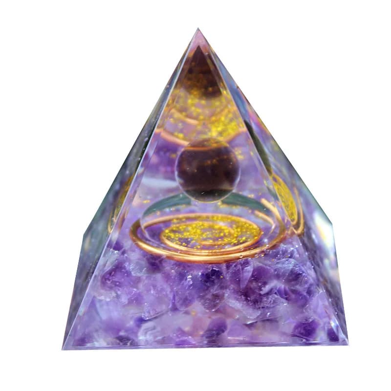 Piramide Energetica di Cristalli da 6cm, Orgonite Reiki, Sfera di Ametista Naturale, Strumento di Guarigione per Chakra, Ornamenti in Resina