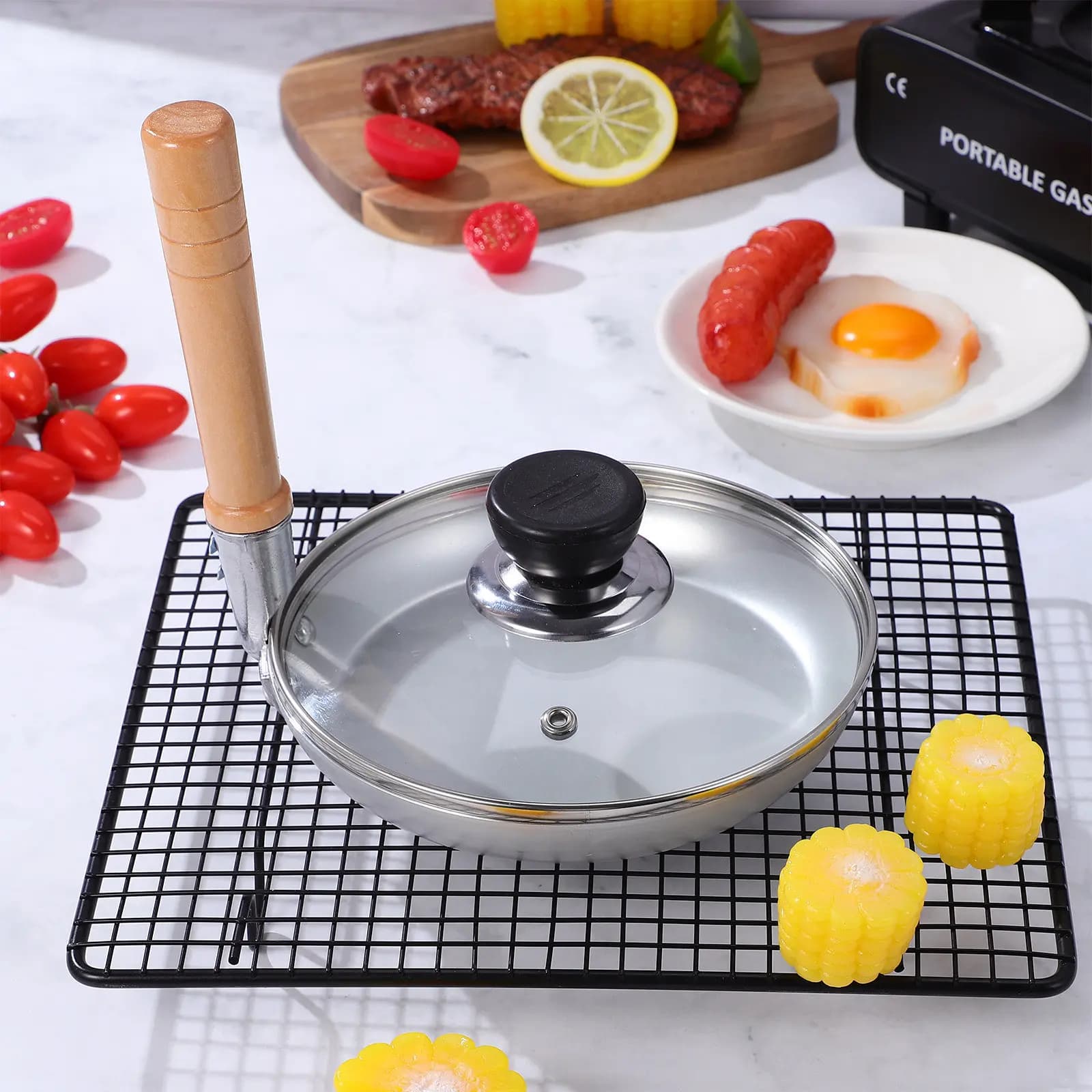 Padella per Tamagoyaki di piccole dimensioni con manico in legno, ideale per Oyakodon, per friggere a casa, padella da cucina per cucinare e friggere.