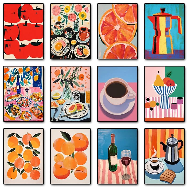 Retro Food Drink Fruit Orange Citrus Espresso Posters and Prints Diamond Paintings Wall Art Pictures Kitchen Dining Room Decor