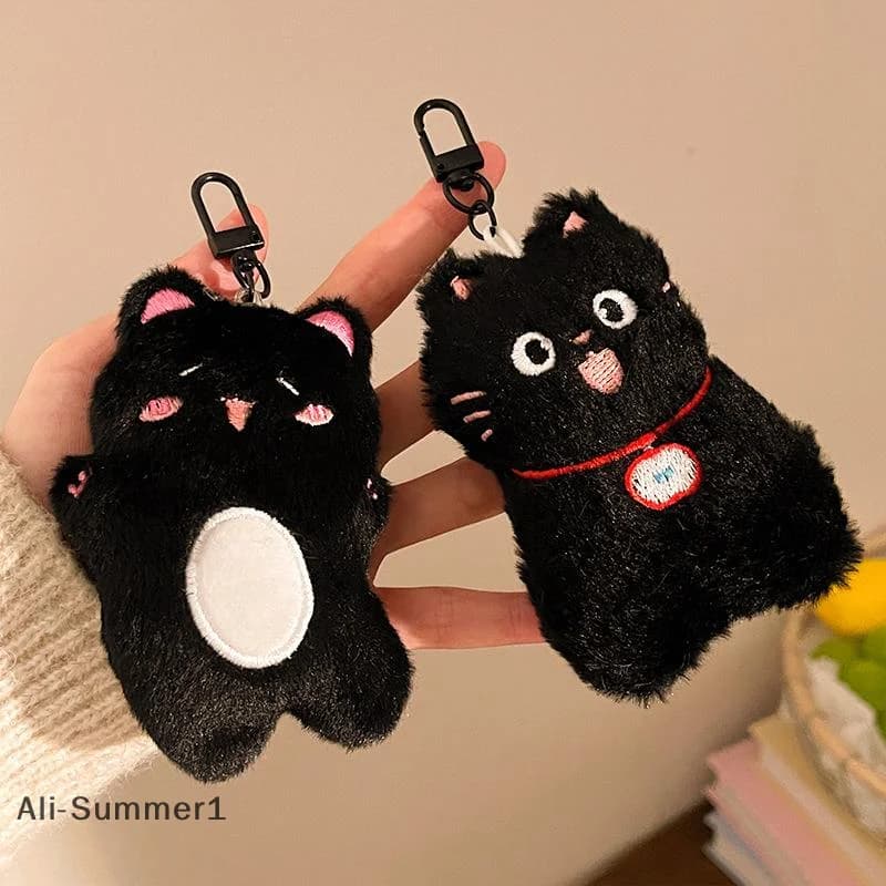 【E】1/4 pezzi di peluche di cartone animato piccolo gatto nero portachiavi dolce e carino animale bambola ciondolo zaino impiccagioni decorazione regali di compleanno