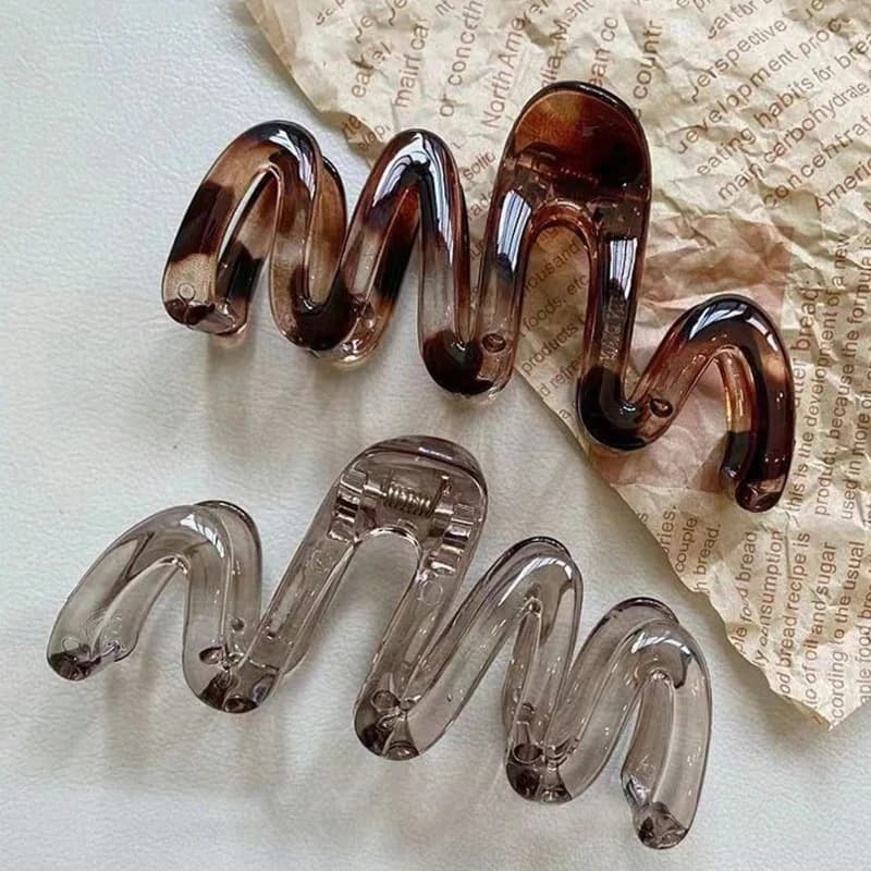 Fermaglio per capelli in plastica leggera grande ondulato marrone ambrato lucido da donna, 11 cm/4,33 pollici, accessori per capelli eleganti e minimalisti