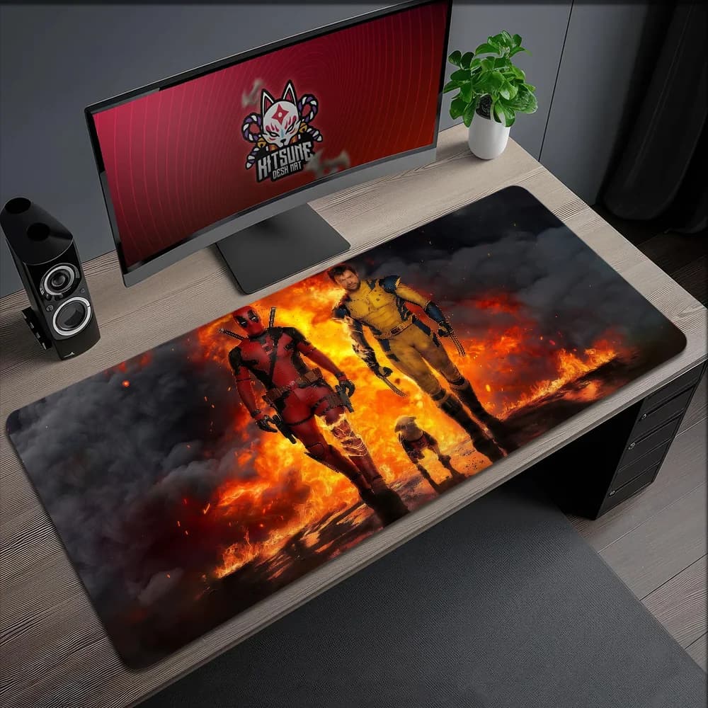Tappetino per Mouse da Ufficio Antiscivolo con Bordi Cuciti, per Studenti e Gaming, Wolverine, Spesso e Grande, per Scrivere, Deadpool, Cuscino Comico