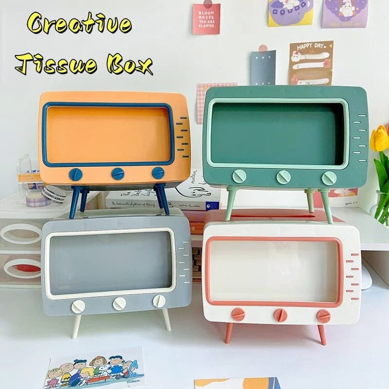 Portafazzoletti Multifunzionale con Supporto per Telefono, Scatola Portafazzoletti e Supporto per Telefono 2-in-1 Stile TV Creativo, Organizzatore da Scrivania per Casa