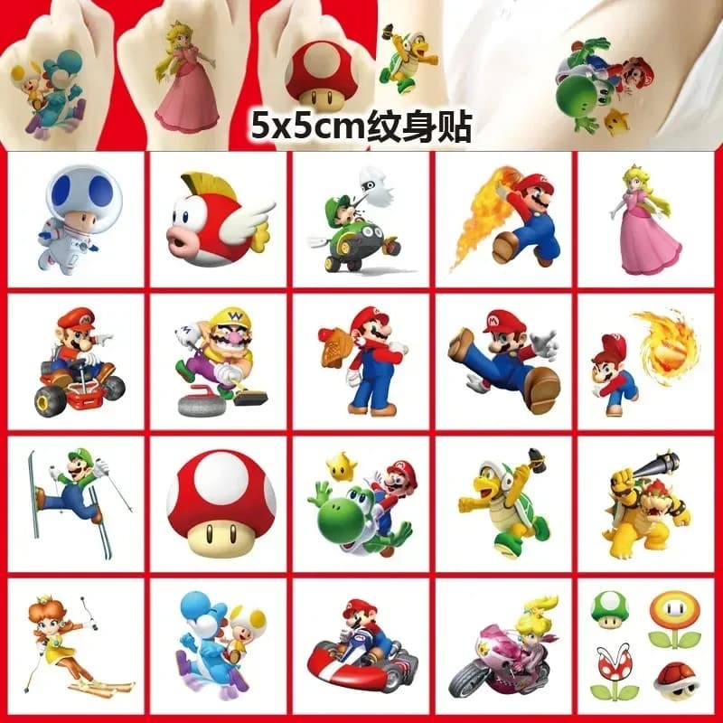 20 Pezzi 5CM*5CM Adesivi Tatuaggio Cartoon Mario Bros, Pacchetto Adesivi Premio per Bambini, Adesivi Carini Super Mario per Laptop