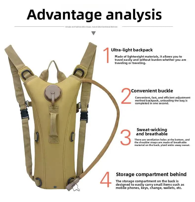 Off-road Tactical Water-resistant Backpack Sport Hydration Pack Backpack Water-proof Nylon Water Bag Hiking Cycling Climbing