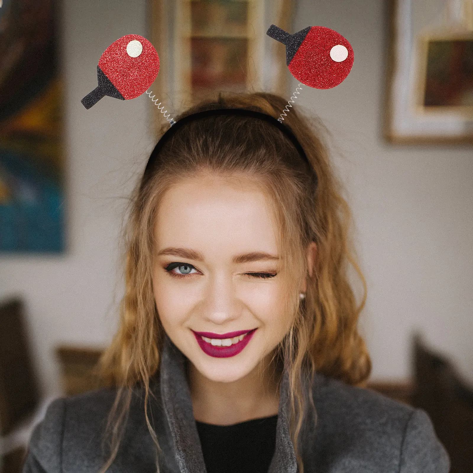 Fascia per capelli sportiva con pallina a molla per feste, accessorio creativo per capelli da tennis tavolo, cerchietto per capelli da donna per eventi, fascia per capelli con pallina a molla