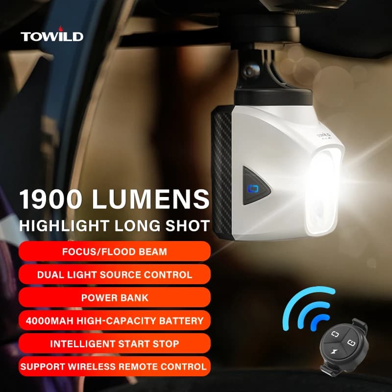 TOWILD DL1700 Luci per bicicletta con fascio di linea di interruzione 1900LM Luce anteriore per bici a LED ricaricabile Power Bank Fari per ciclismo Mtb