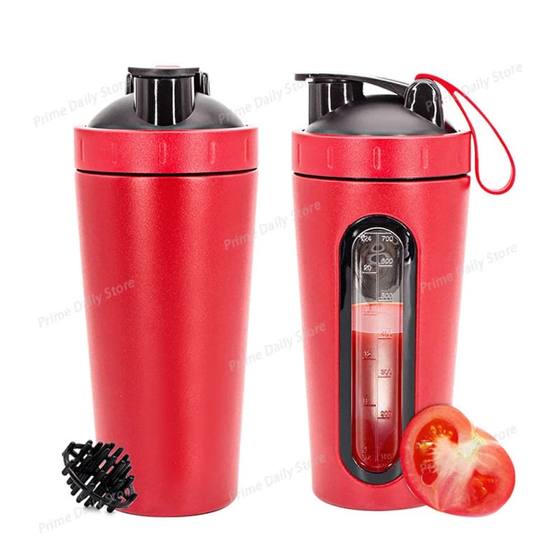 700ML Stainless Steel Sports Shaker with Scale, Outdoor Gym Fitness Mixing Vessel for Protein Powder Drinks