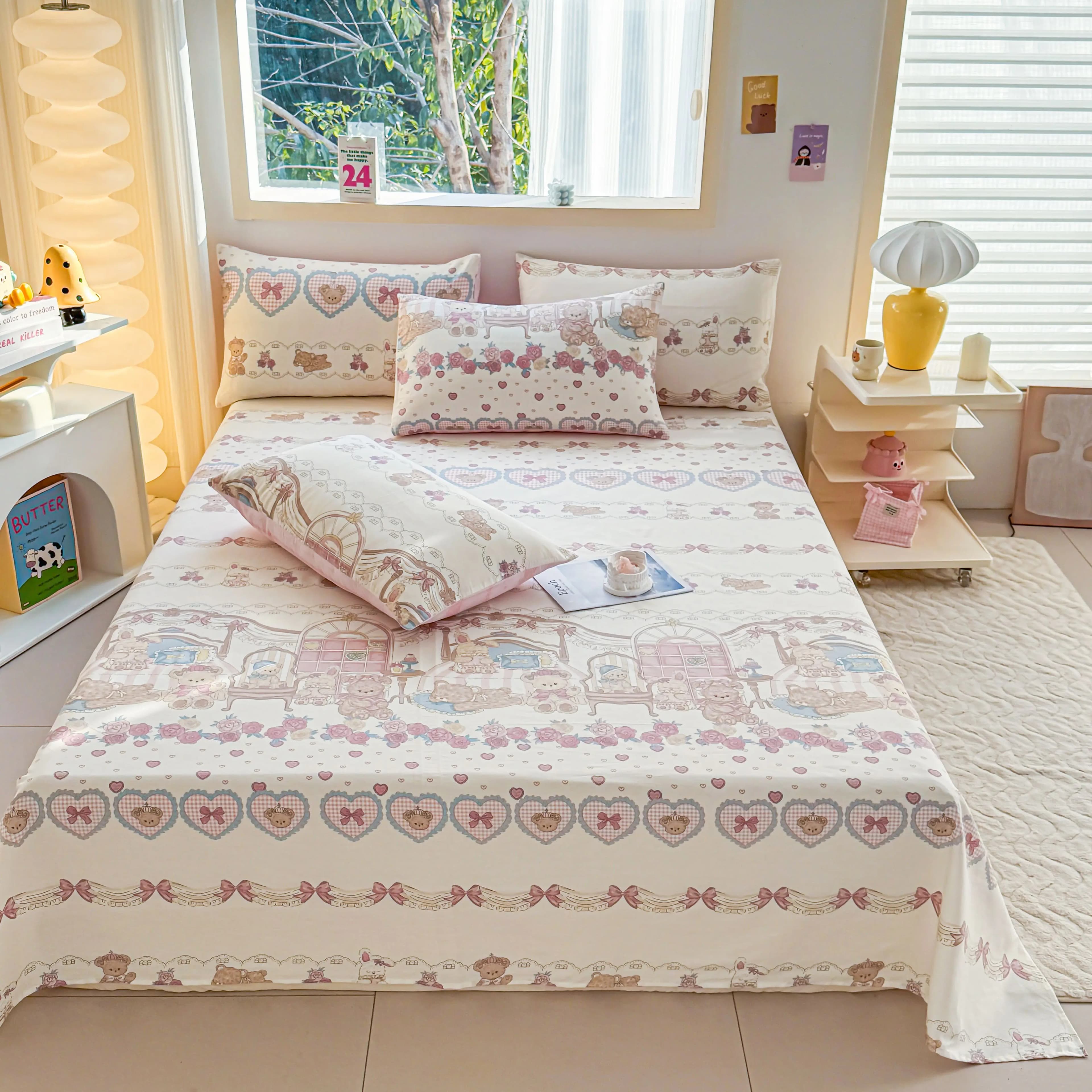 Lenzuolo piatto con stampa di cartoni animati in cotone 100% per letto matrimoniale/queen/king size, lenzuolo superiore delicato sulla pelle, sabana para cama