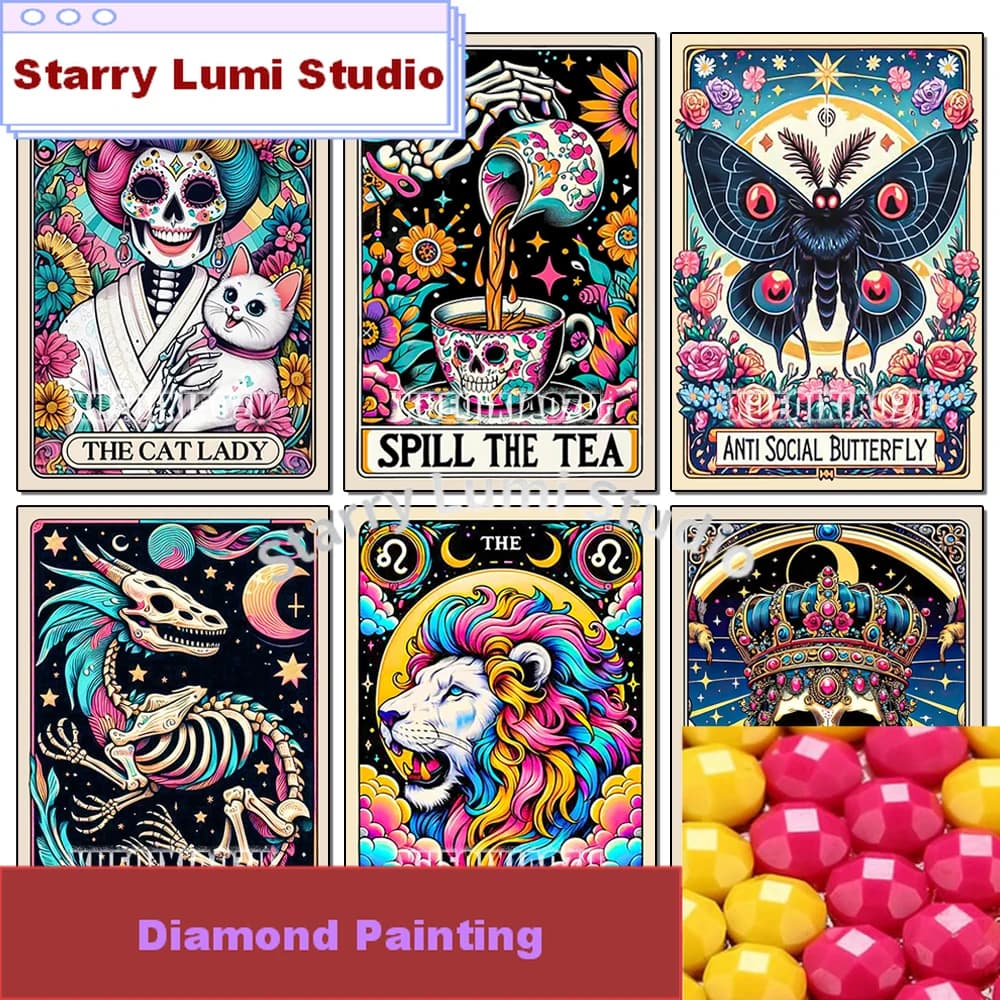 Pittura Diamantata 5D: Nuova Serie Carte dei Tarocchi, Teschio Animale, Arte con Diamanti Rotondi/Quadrati, Mosaico Ricamato, Decorazione Murale