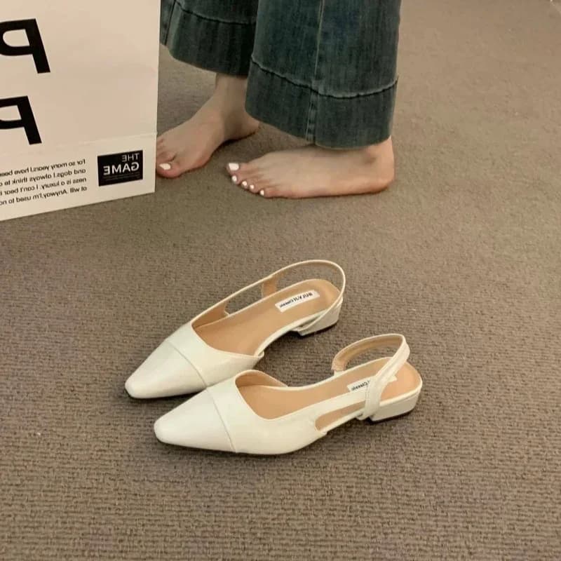 Brand luxury designer fashion PU leather design ladies summer new style punta a punta tacco basso sandali da donna scarpe basse antiscivolo