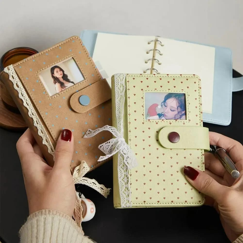 Quaderno Kawaii a Pois A7 con Copertina in Pizzo Fai-da-Te, Agenda da Viaggio Portatile, Diario, Sketchbook, Regalo per Studenti