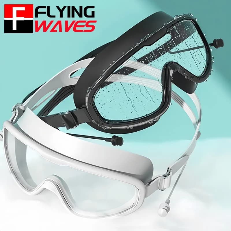 Swimwear with Large Silicone Frame High-definition Anti-fog swim sub glasses with ear plugs for women