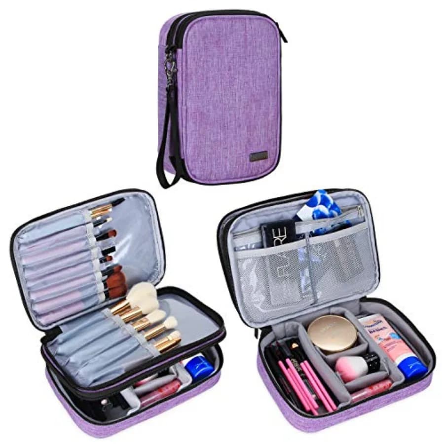 Teamoy Travel Makeup Brush Case up to 8.8,Professional Makeup Train Organizer Bag with Handle Strap for Makeup Brushes and Make
