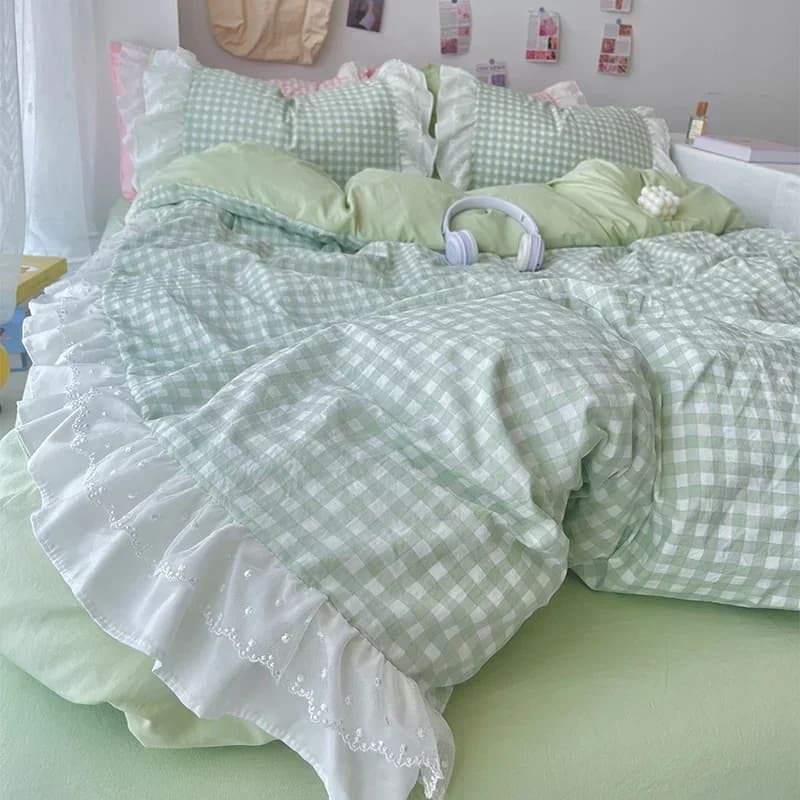 Biancheria da letto in pizzo a doppio strato con reticolo stile principessa coreana