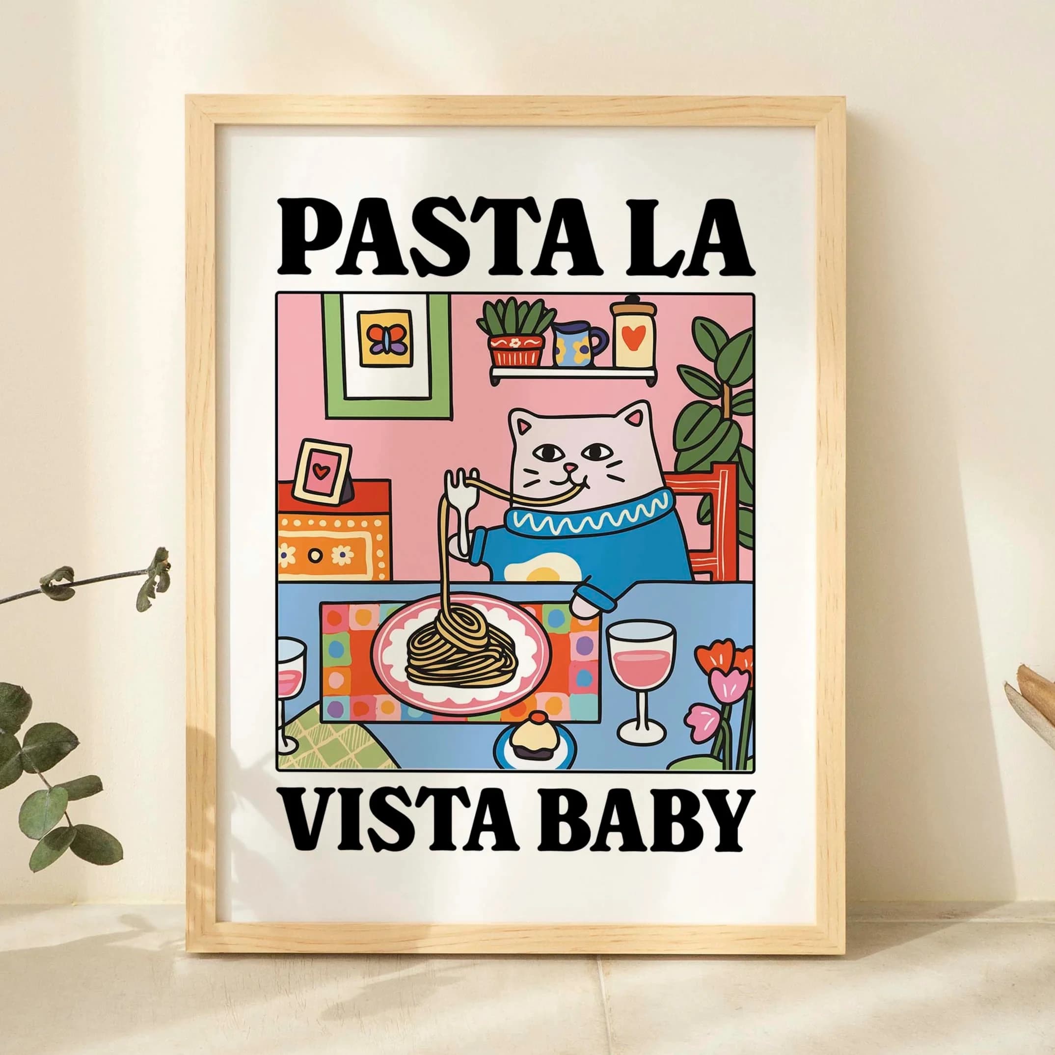 Pasta La Vista Baby Cartoon Cat Stampe artistiche da parete Pittura su tela Poster Immagine per soggiorno Camera dei bambini Decorazioni per la casa Regalo