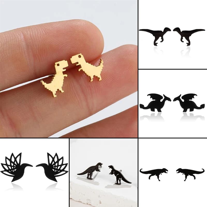 Orecchino di dinosauro in acciaio inossidabile punk per le donne Gioielli per orecchie di animali gotici Cool Girl Party Orecchini di moda Accessori all'ingrosso