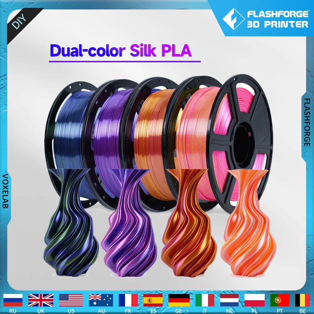 FLASHFORGE 3D Printer Filament PLA in bicolor silk 1,75 mm High tenacity sealed packing No caps No deformation Low shrinkage