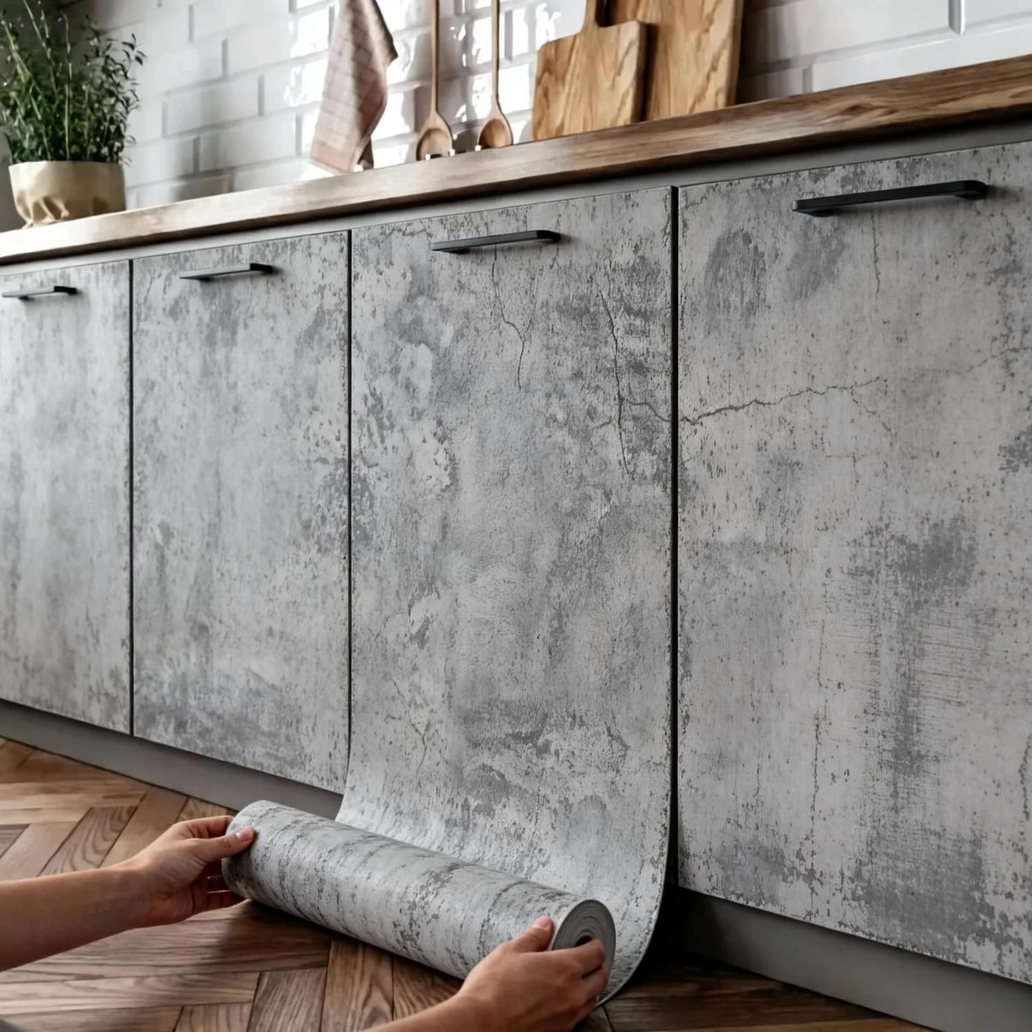Carta da Parati in PVC Grigio Cemento 6M, Adesivo Vinilico Impermeabile per Decorazione di Soggiorno, Armadi e Mobili