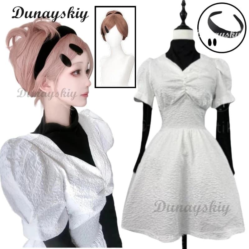 Komatsu Nana Anime Costume Cosplay Set di parrucche per donna Abito bianco con maniche a sbuffo in vita Abito di Halloween con dettagli uniformi