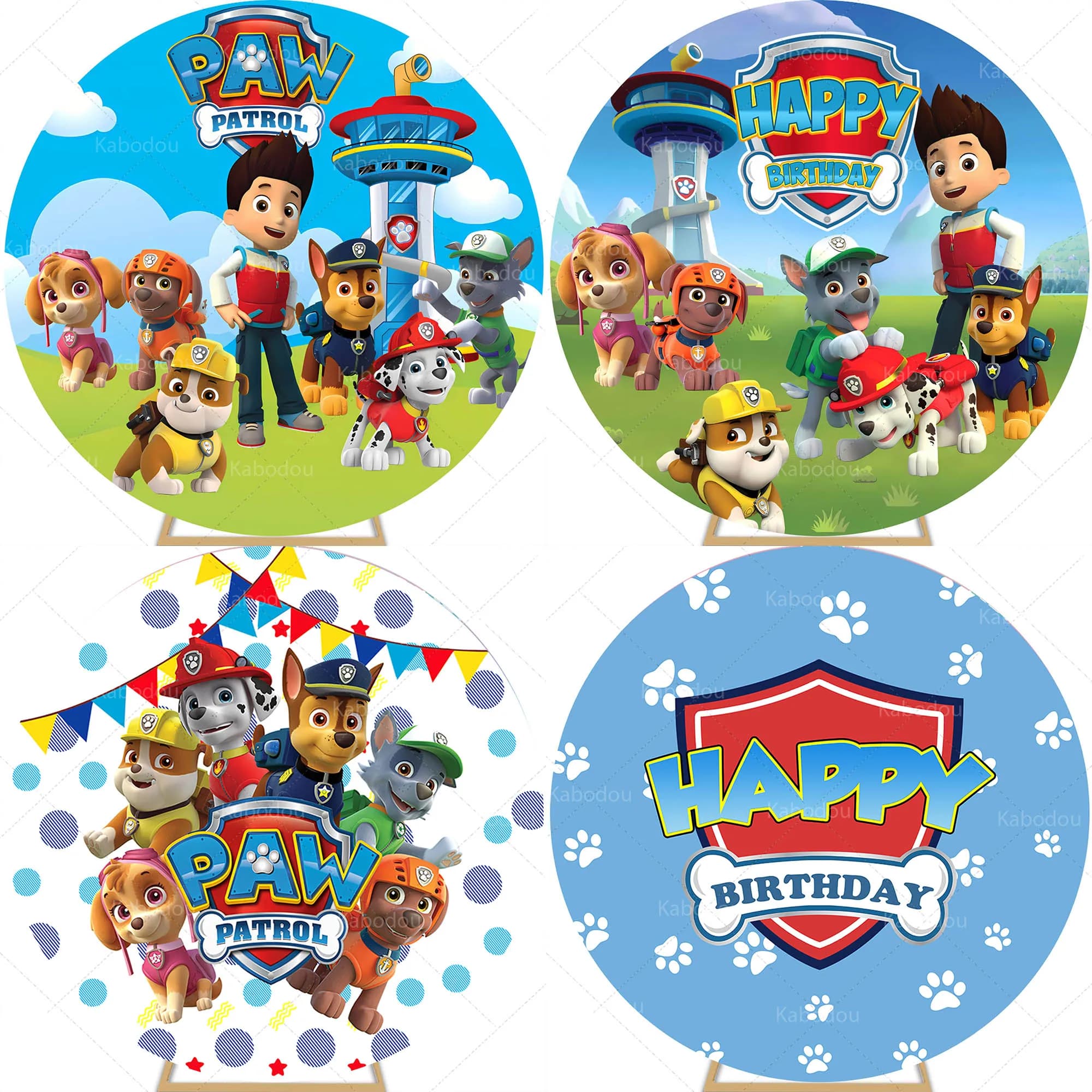 Paw Patrols Sfondo rotondo Ragazzi Compleanno per feste Decorazione per cani cartoni animati Baby Shower Sfondo fotografico Cerchio Studio Prop