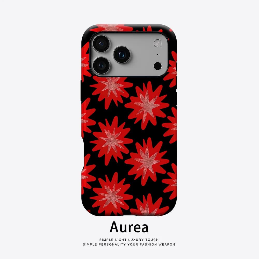 Custodia Aurea opaca antiurto per MagSafe per iPhone 17 16 15 14 Plus 13 Pro Max, in PC rigido, con motivo astratto a stelle rosse